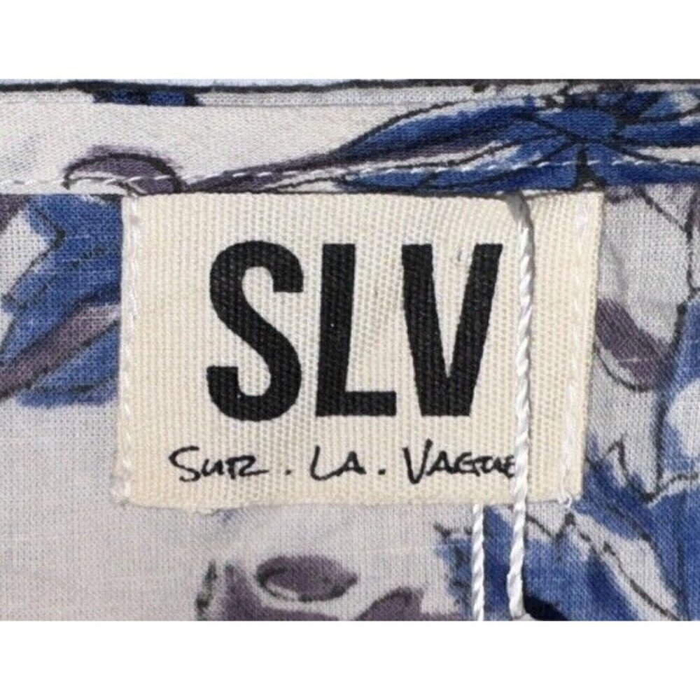 NWT SLV SUR LA VAGUE Blue Floral Cotton Long Sleeve Mini Dress Tunic One Size - Picture 3 of 8